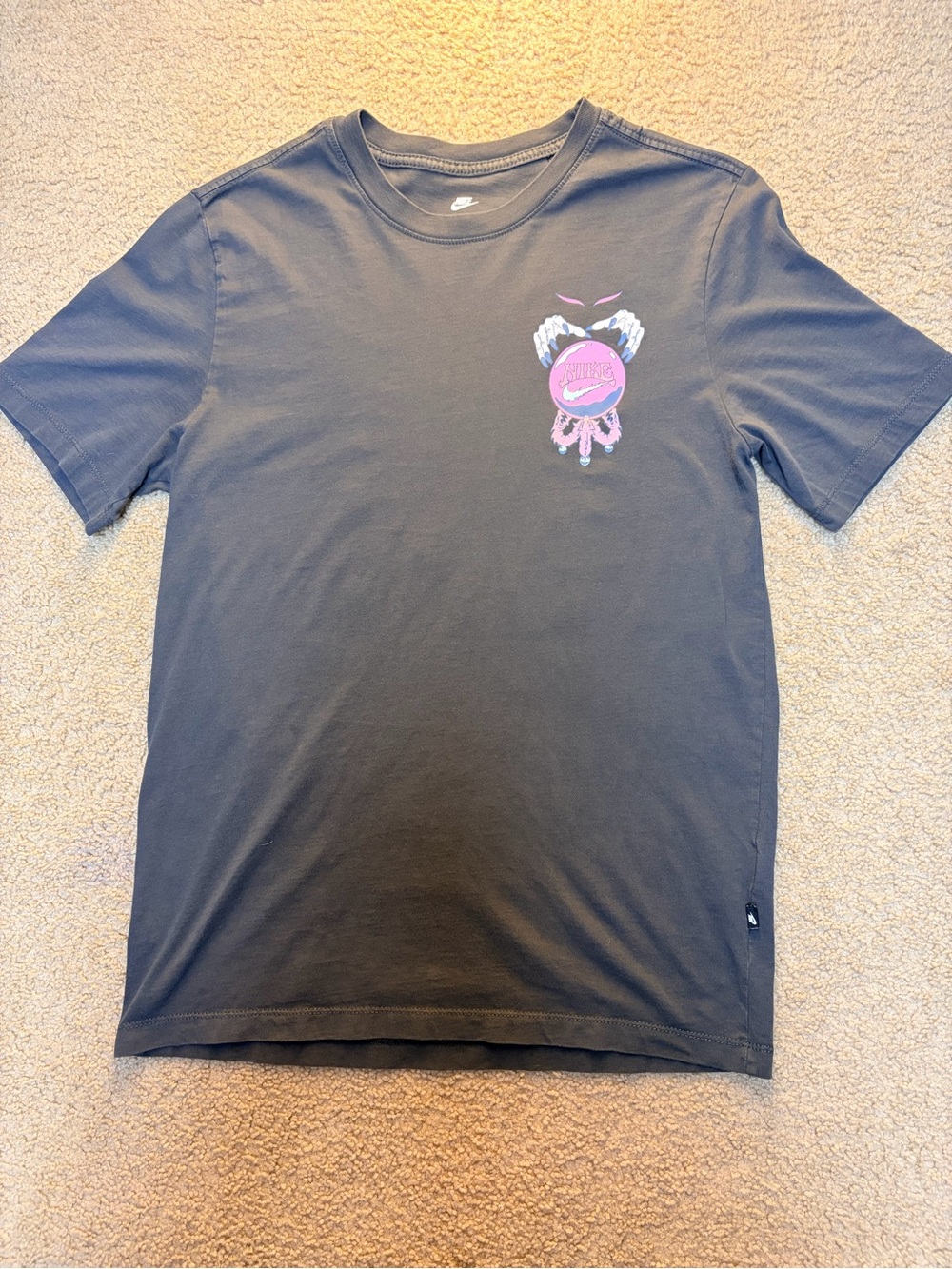 Nike Charcoal Gray Graphic Logo Tee With Pastel Accents
